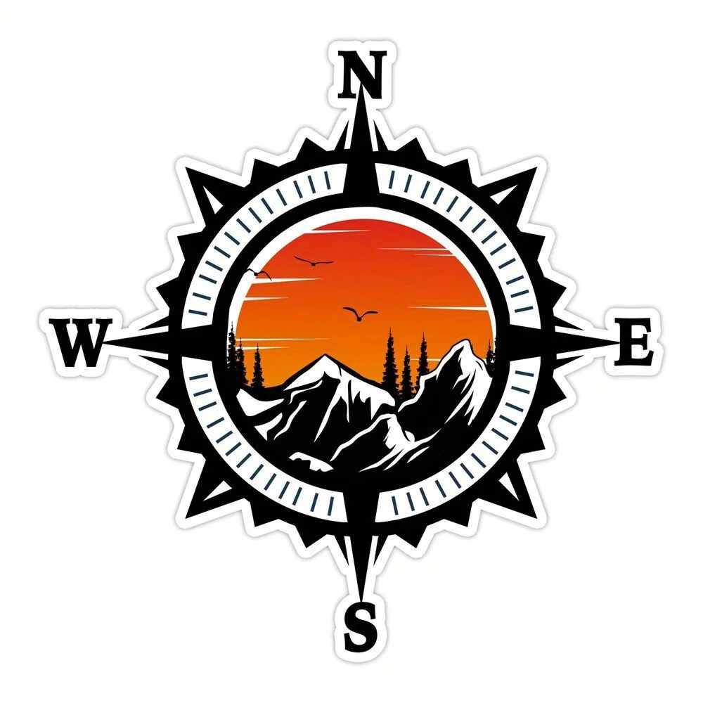 1PC Compass Tree Mountain Pattern Motorbike Stickers Waterproof for Motocycle Helemt Fuel Tank Car Windows Vinyl Decals