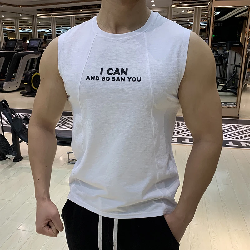 

Mens fitness gyms cotton quick drying basketball Tank top Fitness sleeveless shirt breathable Sports letter vest Running men
