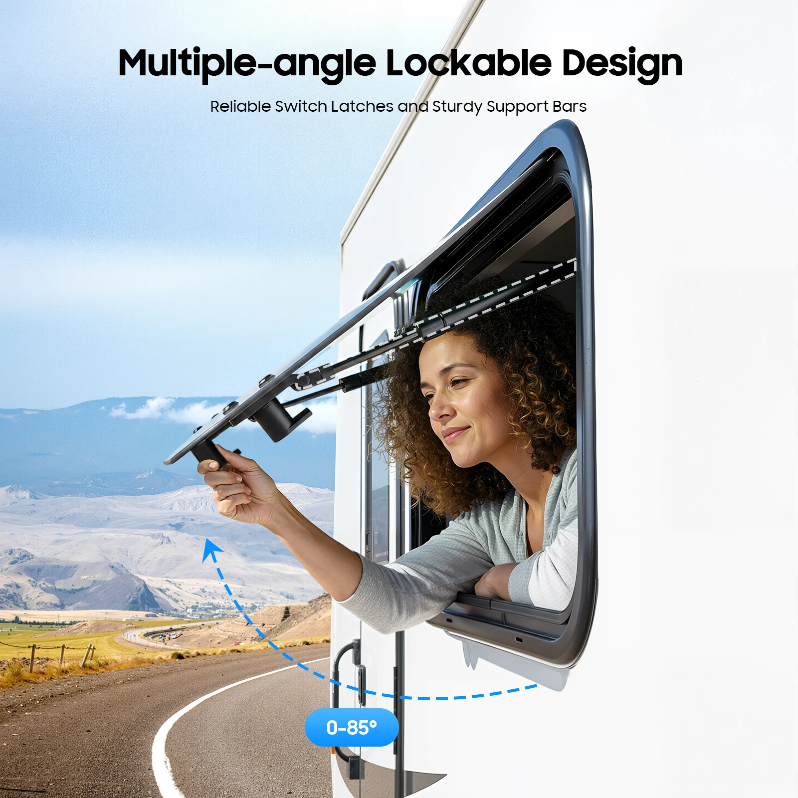 Fenêtre coulissante pour camping-car - Design à coins arrondis - Fenêtre latérale pour caravane - Moustiquaire intégrée et rideau pare-soleil