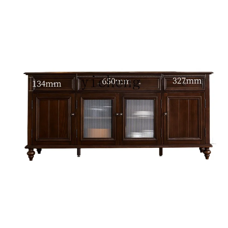 

TQH pure solid wood dining side cabinet wine cabinet restaurant locker pastoral light luxury rural retro log furniture