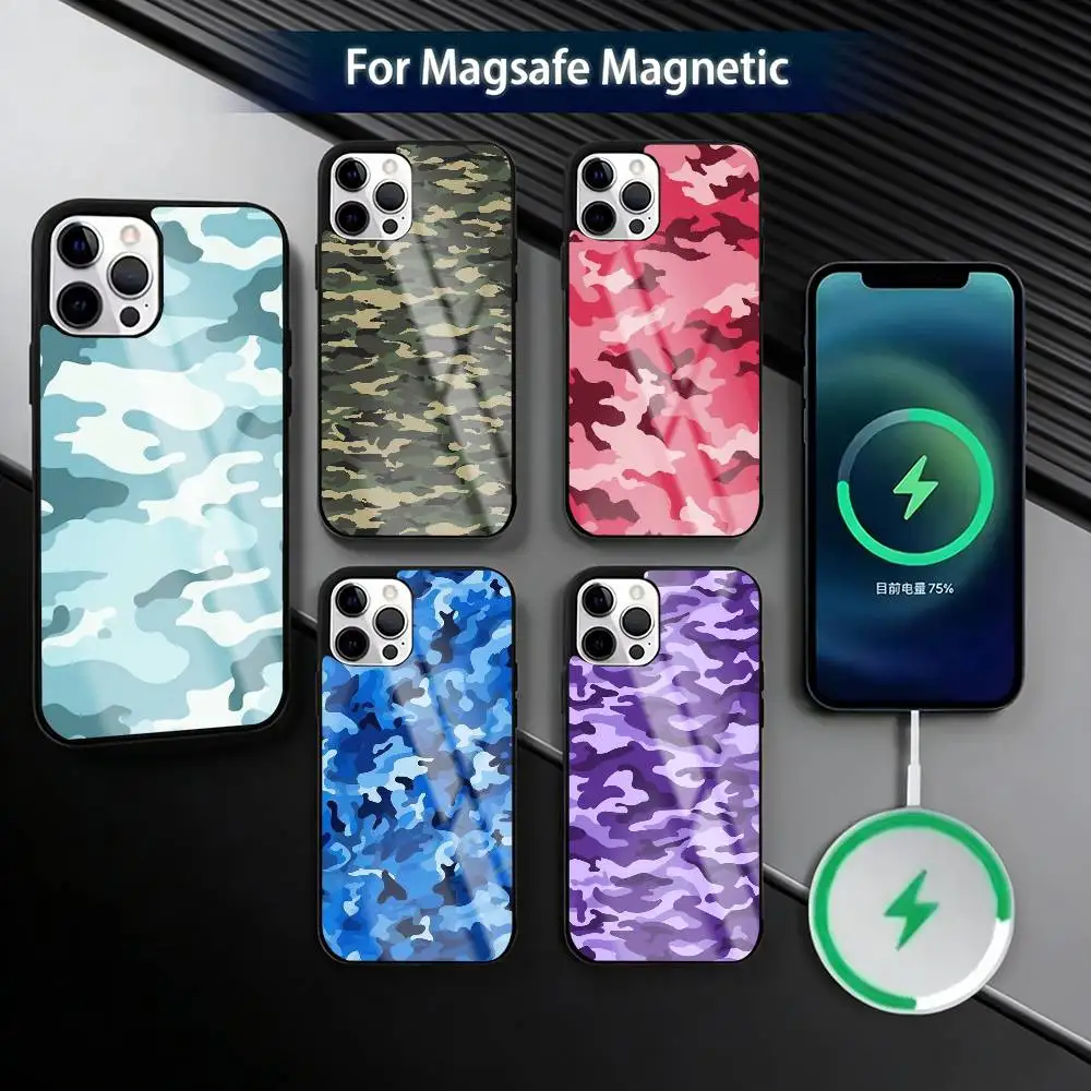 

Camouflage Pattern Phone Case For iPhone17,16,15,14,13,12,11 Plus,Pro Magnetic For Magsafe Wireless Charging