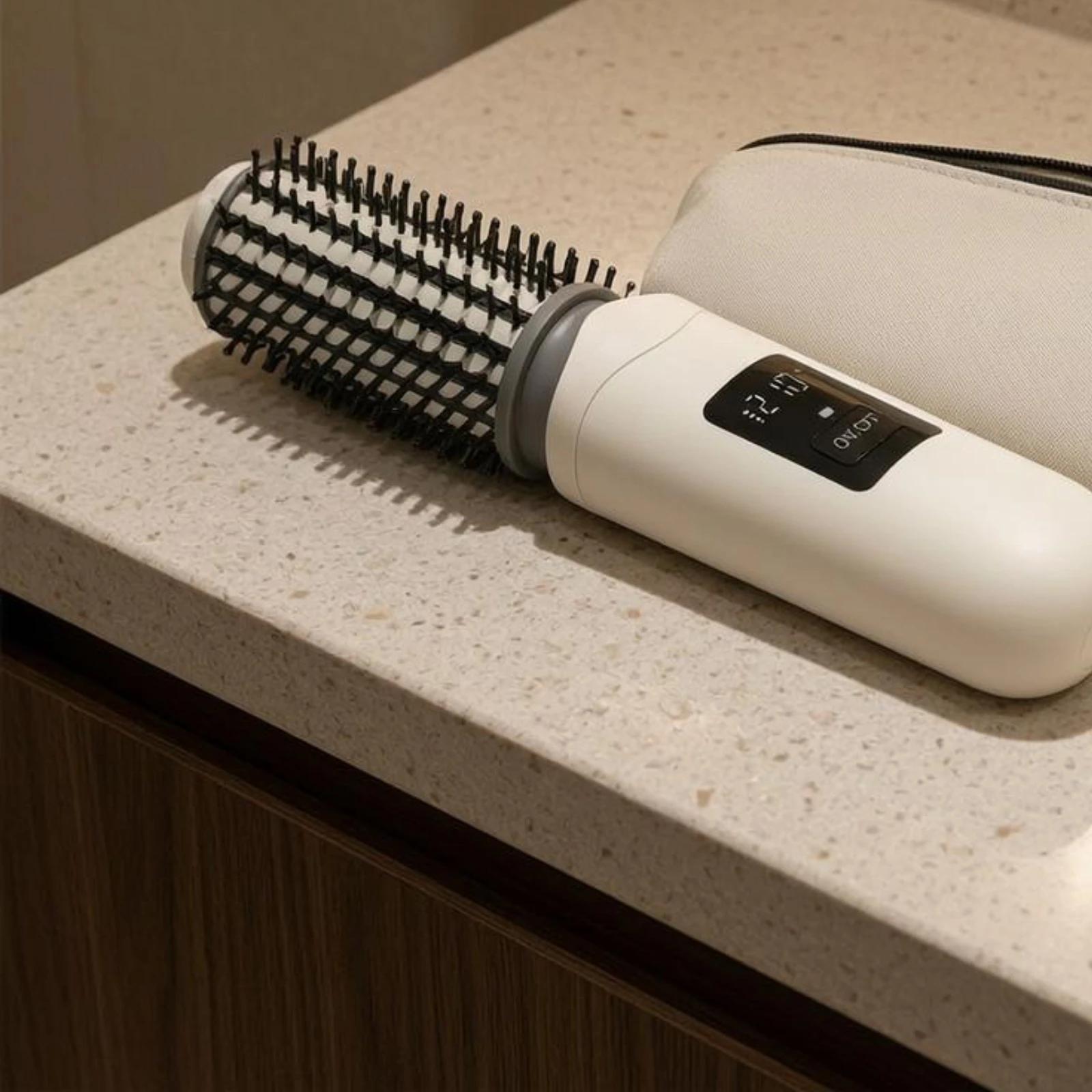 Cordless Curling Brush Digital Temperature Display Heated Barrel Brush Evenly Spaced Bristles Rounded Handle