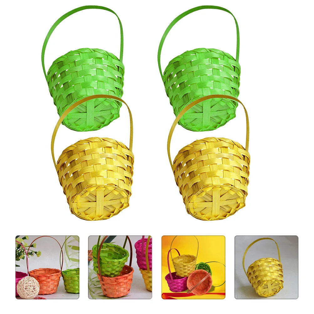 

4Pcs Portable Handheld Bamboo Basket Colorful Easter Egg Storage Bread Fruit Vegetable Storage Eco- Basket