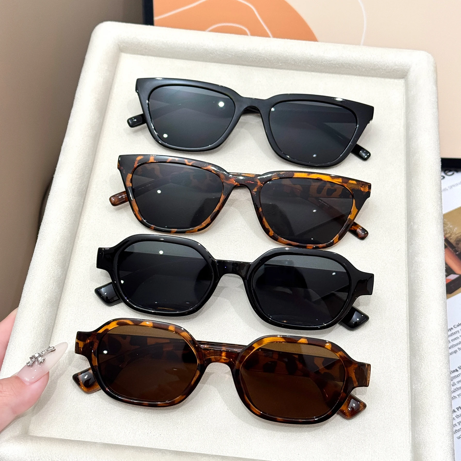 4 Stück neue Luxusmarken-Sonnenbrillen mit Katzenaugen-Design aus Acetat im koreanischen Stil, modische Designer-Sonnenbrillen für Herren und Damen