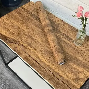 Wokhome madeira auto-adesivo papel de parede rolo bancada móveis cozinha parede à prova dwaterproof água vinil casca e vara adesivos de parede