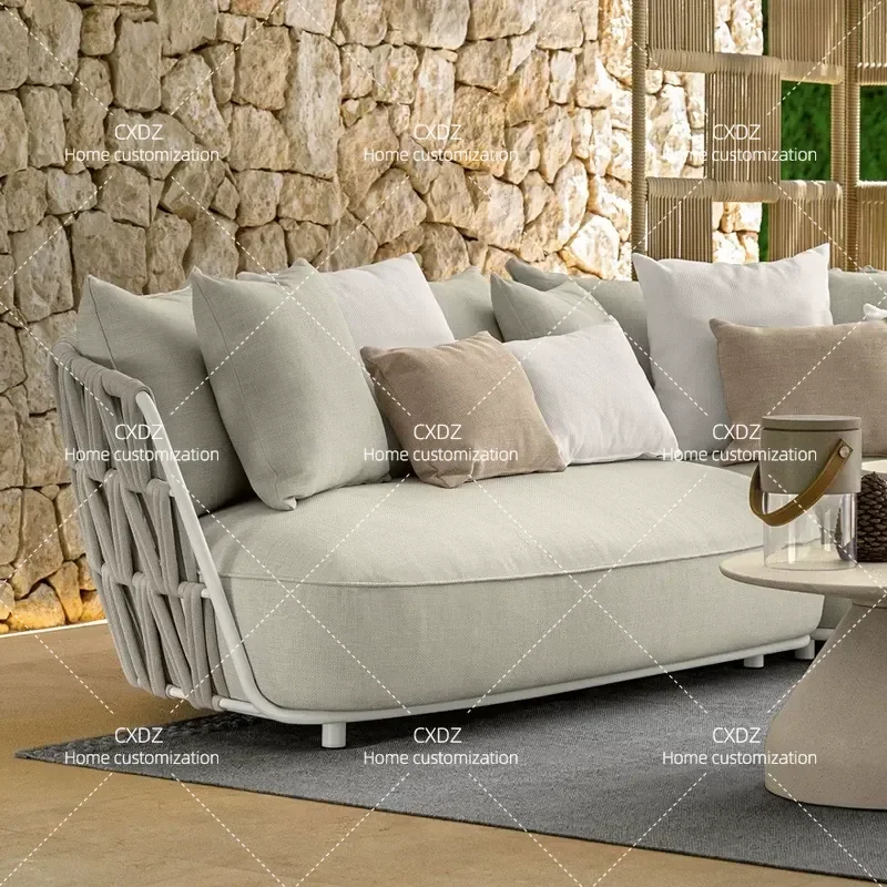 Rattan Outdoor Sofa Set Waterproof Sunproof Aluminum Alloy Garden Furniture Villa Courtyard Leisure Chair Custom Combination