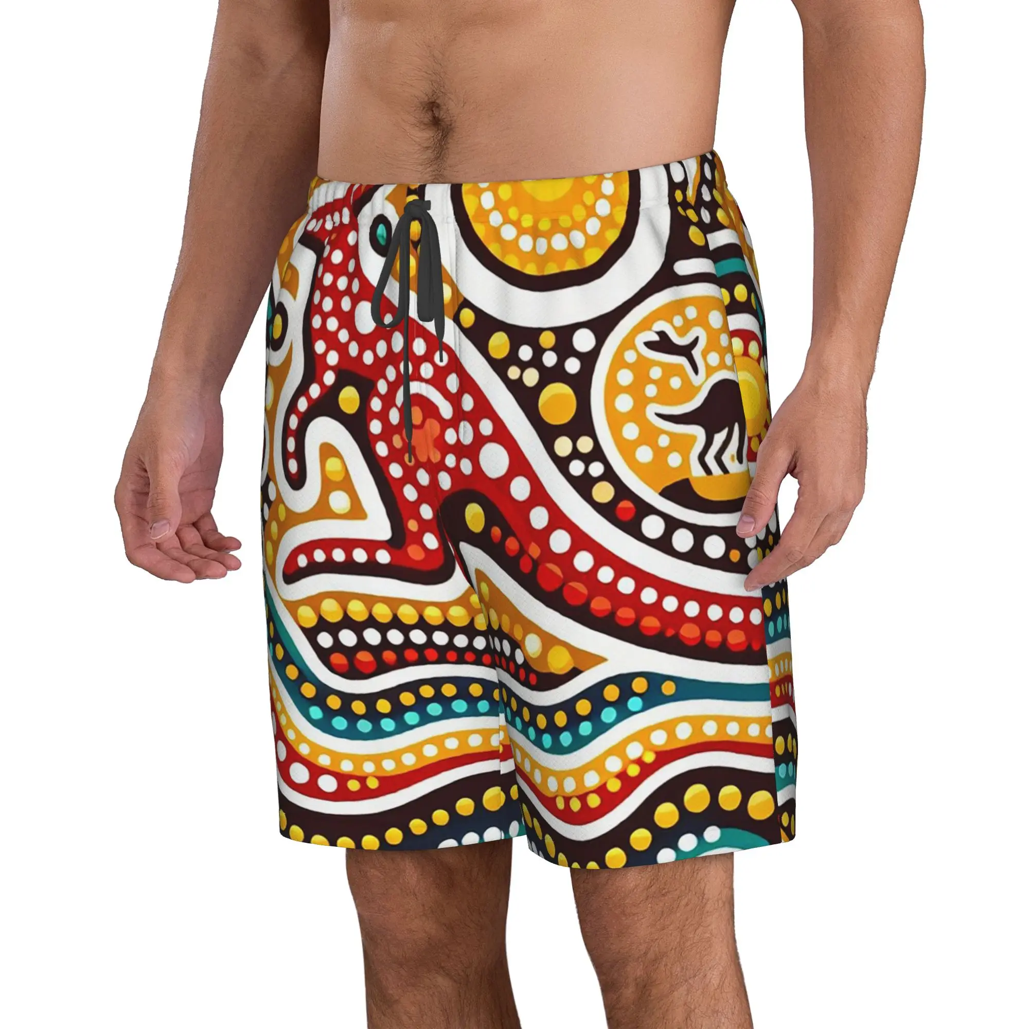 Colorful Kangaroo, Sun, and Abstract Trunks Beach Board Shorts Casual Quick Dry Swim Summer Men Pants