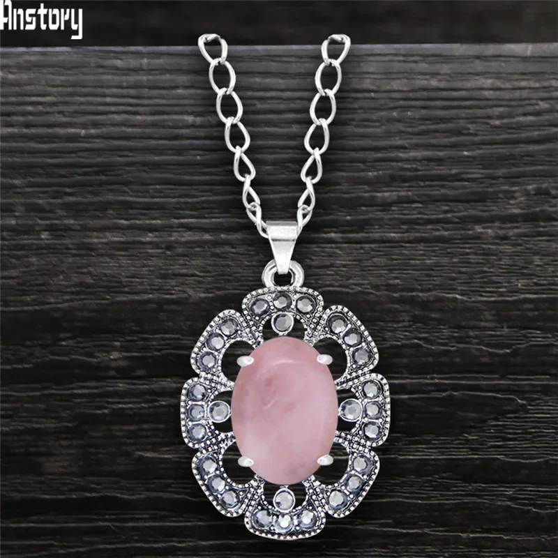 

Vintage Plumflower Rhinestone Natural Quartz Necklace Fow Women Flower Pendant Natural Lapis Lazuli Amethysts Stone Necklaces