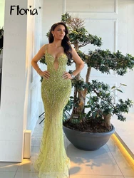 Vestido largo De fiesta verde con tirantes finos y piedras De cristal, maxivestido De noche De sirena, Vestidos De cena De cóctel hechos a medida