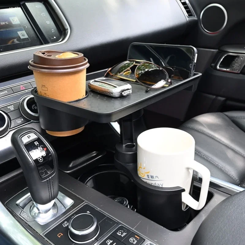 Versatile Car Cup Holder Tray - Fits All Sizes Dual Slot Design with Storage for Drinks & Snacks 360° Rotating Adjustable