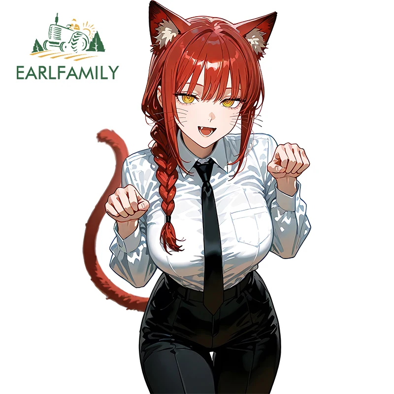 EARLFAMILY Cat Makima Kawaii Personality Stickers Popular Anime Item Rearview Mirror Decals Sunscreen Vinyl JDM Car Accessory