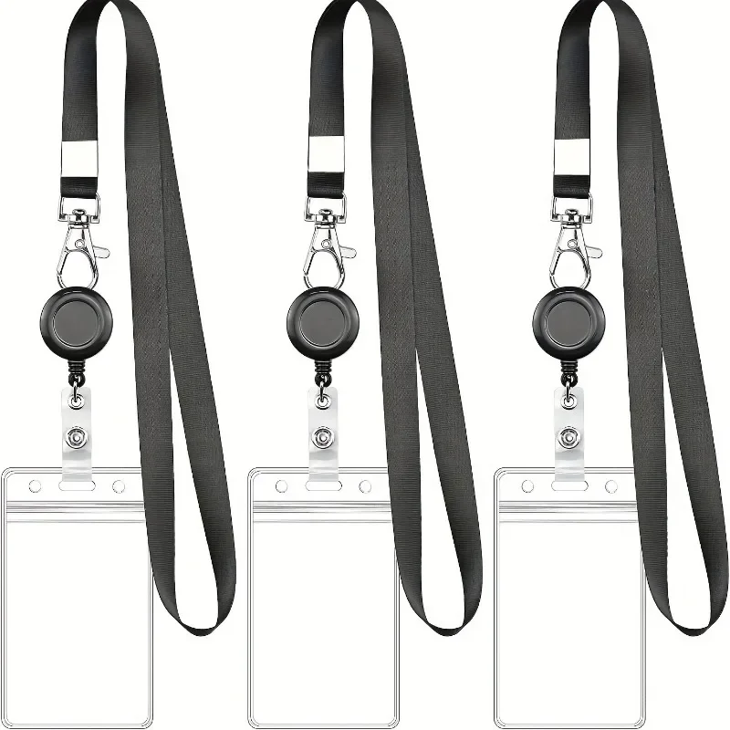 Black Neck Lanyard Retractable ABS Badge Reel Chest ID Badge Card Cover Clear PVC ID Badge Card Holder