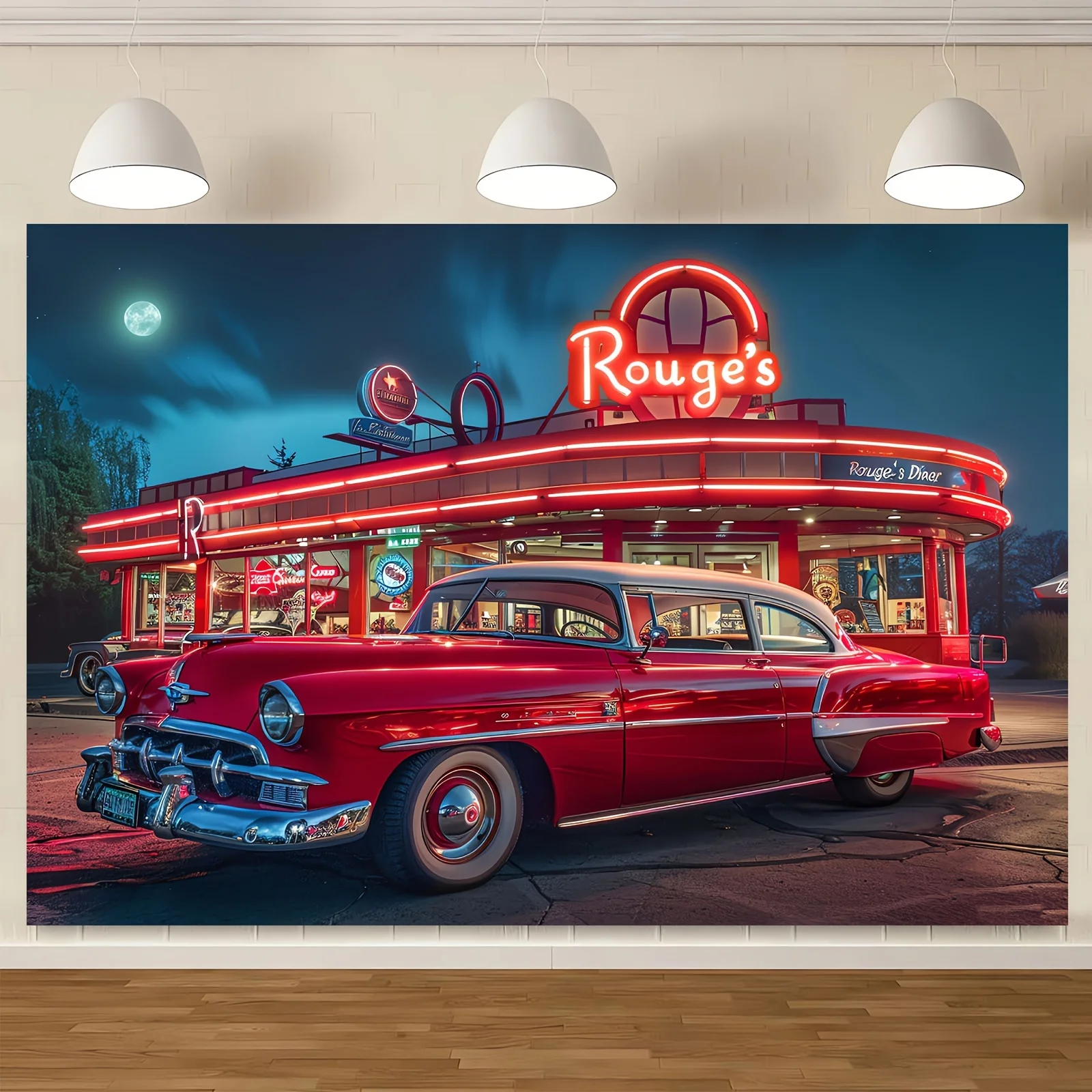 1950s rock restaurant background 1950s classic car retro retro photography background Photo shoot Studio props party decorations