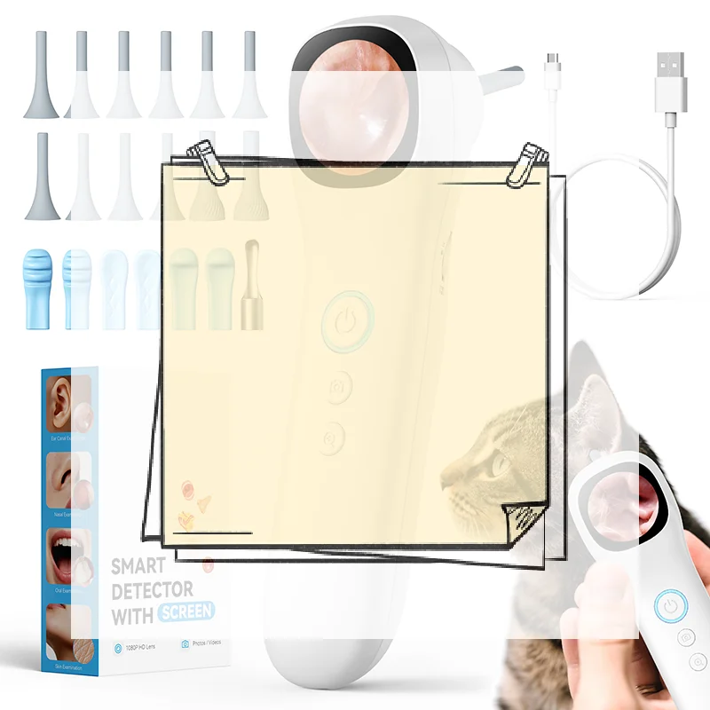 

1080P HD Ear Camera 5-in-1 Smart Detector With Screen Ear Scoop Set 6 Replacement Ear Scoops 12 Replacement Check Heads Ear Tool