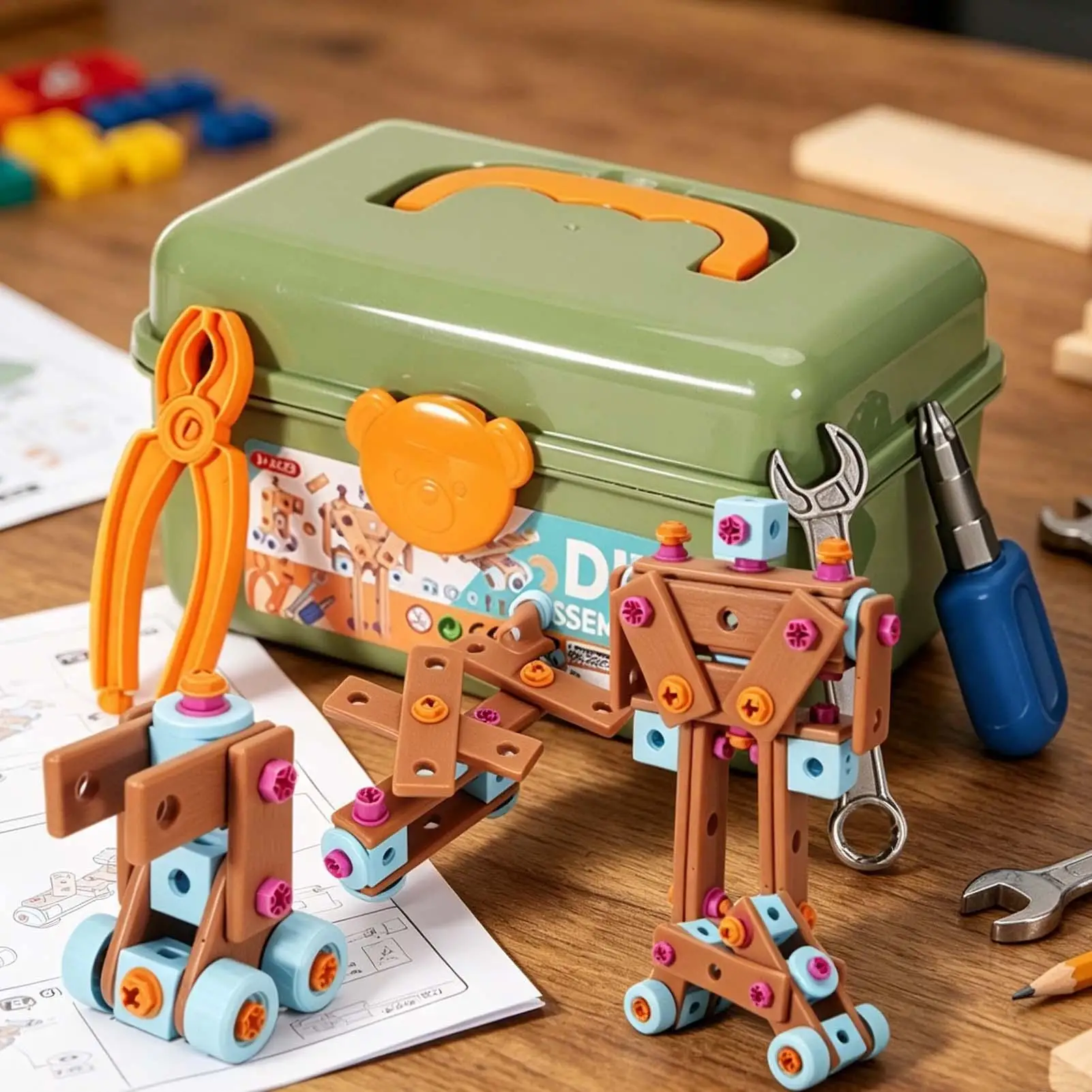Screw Building Toy 126 Pieces Educational Reusable Portable Play Set Screwdriver Wrench Blocks Toys for Kindergarten Students