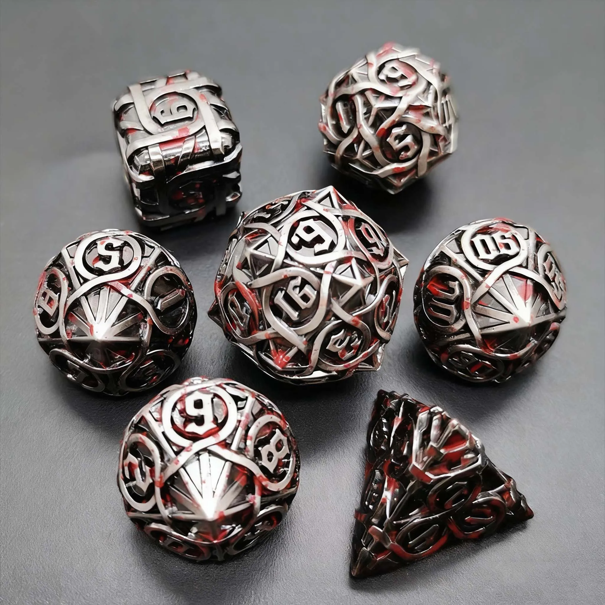 

7 шт. набор металлических игральных костей DND, однотонные игральные кости Blood D&D, настольная игра Dungeons Dragon TRPG, многогранные цифровые игральные кости, настольная игра D6 ~ D20