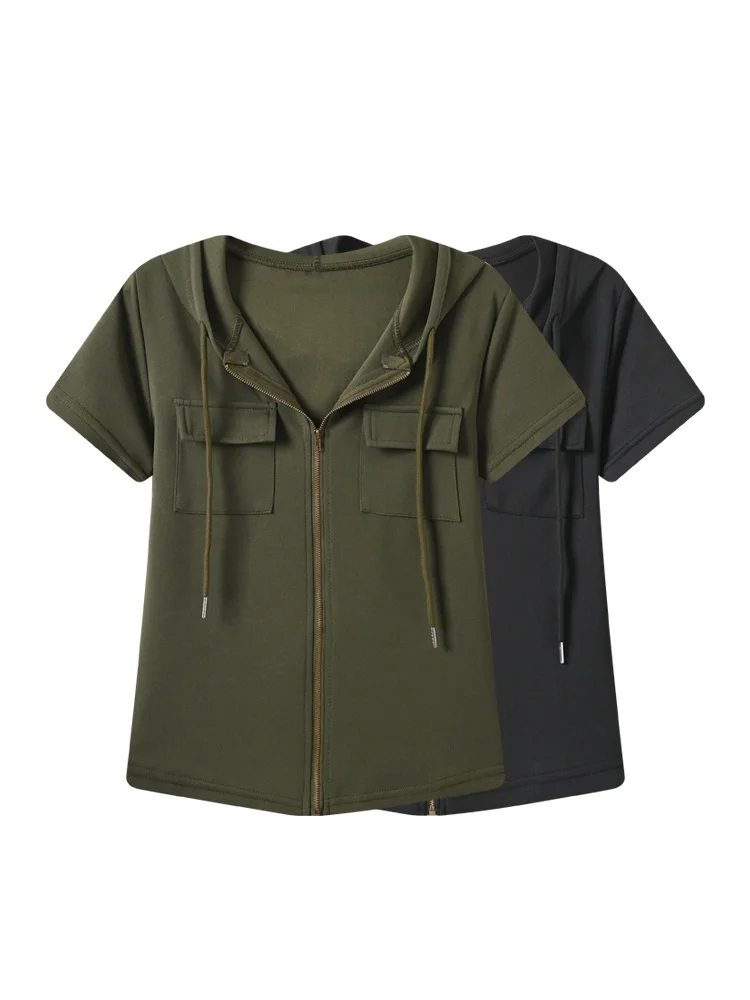 

plus Size Women's Casual Short Sleeve T-Shirt with Hood Regular Fit Summer Fashionable Versatile Top for Plump Sisters