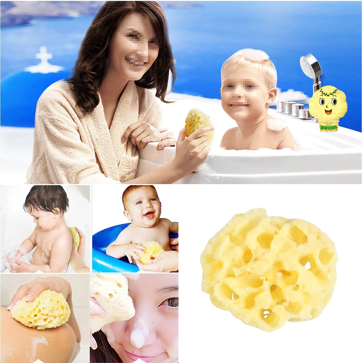 1PC Bath Sponge Greek Natural Seaweed Sponge Honeycomb Wash Face Baby Bath Sponge Gold Cotton Shower Supplies