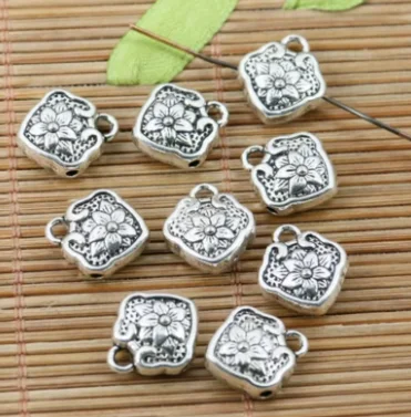 

15pcs 12*14mm Alloy matel tibetan silver 2sided flower charms beads HWEF2253 pendants