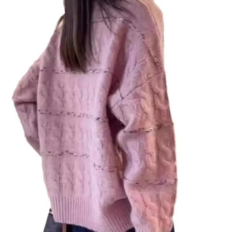 Sweater bergaris kontras yang lembut dan berbahan lilin untuk wanita, sweater wanita musim gugur dan musim dingin, gaya santai, kaos dalaman, Gaya Fashion Terbaru