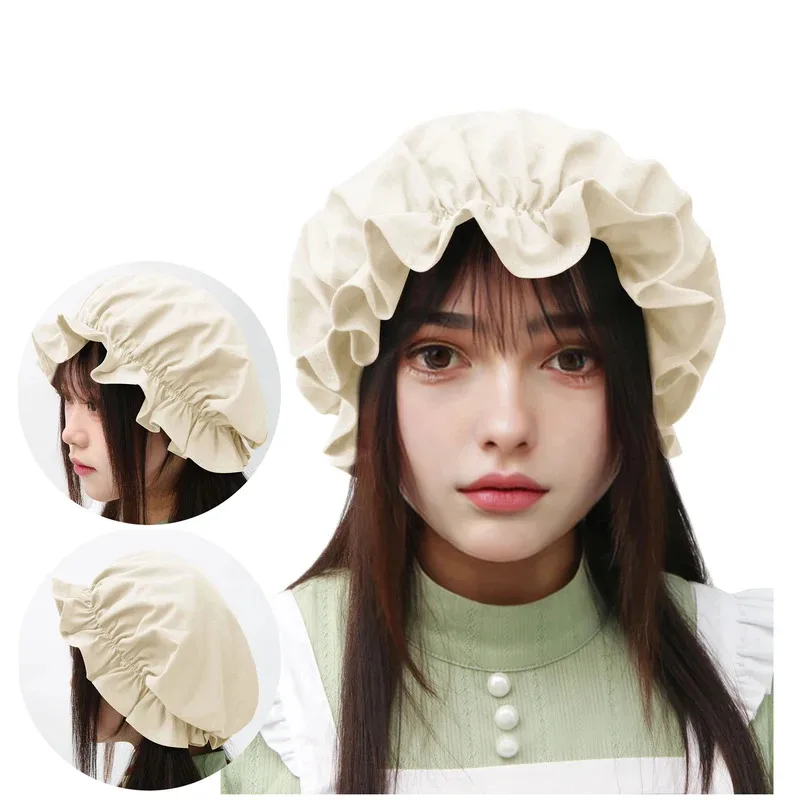 DAZCOS-Sombrero de fregona Medieval para mujer, gorro de dormir para pionero Colonial, tocado de Cosplay con pliegues, sombrero tradicional, capucha renacentista