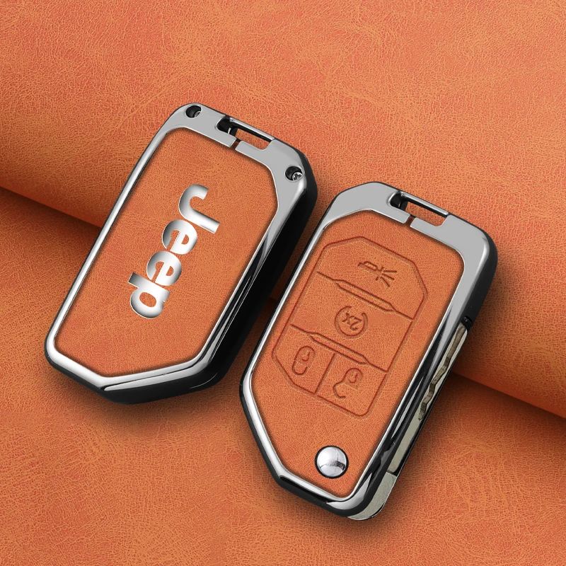 Zinc Alloy Leather 2 3 4 Buttons Car Key Case Cover For Jeep Gladiator JT Sahara JLU Wrangler JL Rubicon 2018 2019 Accessories