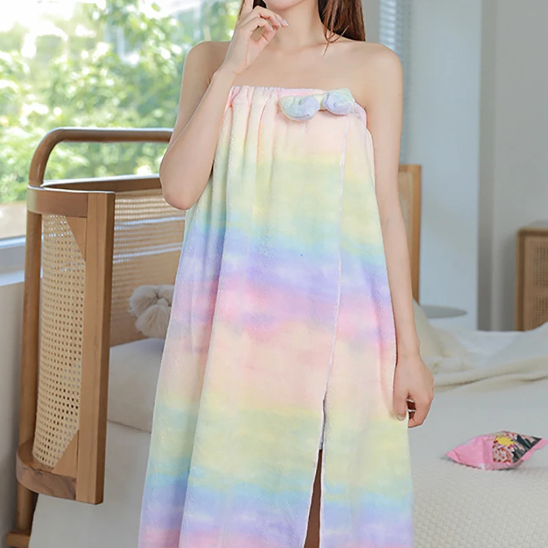 

1pcs Cute Rainbow Tie Dyed Bath Towel Wrap for Women Coral Velvet Wearable Bath Towels Perfect Valentine's Day Gift for Family