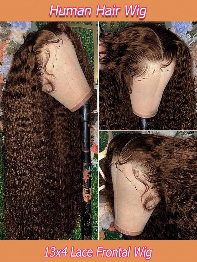 

42 Inch Human Hair Wig Deep Wave 13x4Hd Lace Frontal Human Hair Water Wave 100% Lace Front Wig Chocolate Brown Curly Wigs Women