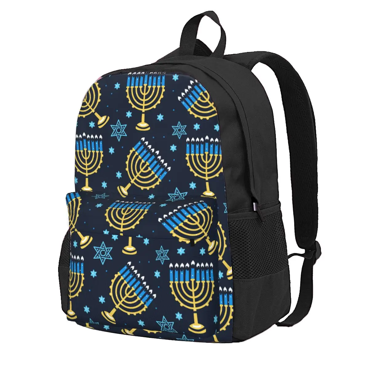 Happy Hanukkah Pattern Menorah Traditional Candles Backpack Sports Student Hiking Travel Daypack Laptop Computer Shoulder Bag