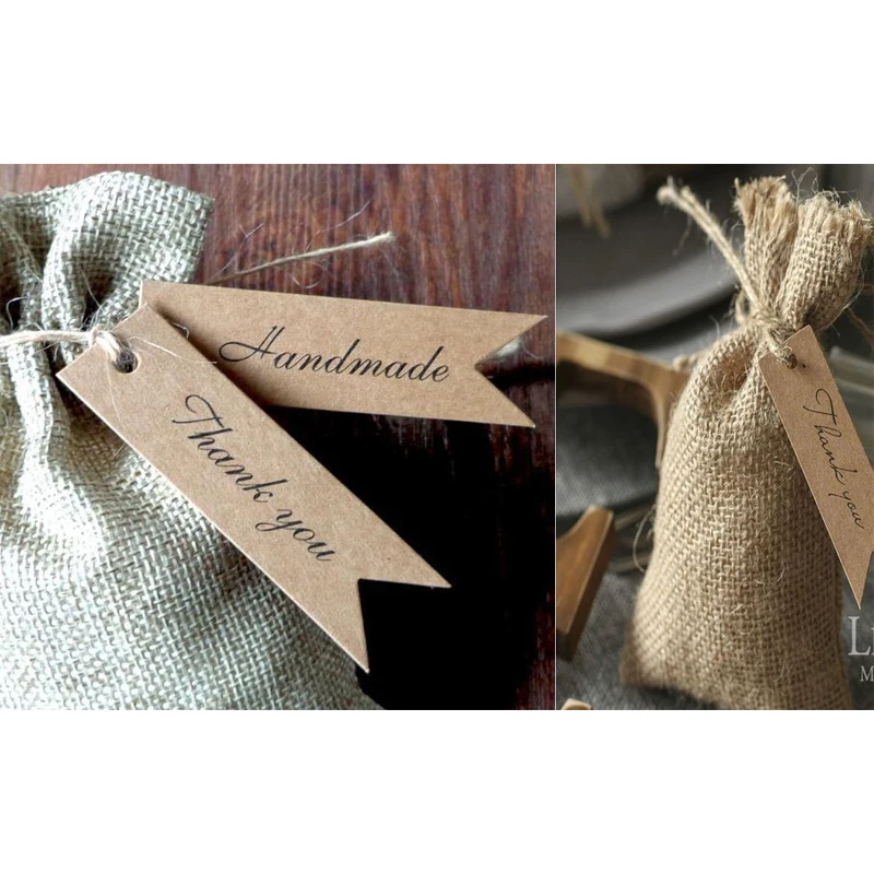 100pcs/lot Packaging Tags Handmade Hang Tag Kraft Paper Tags Thank You Gift Tag Labels for DIY Wedding Party Gift Or Candy Tag