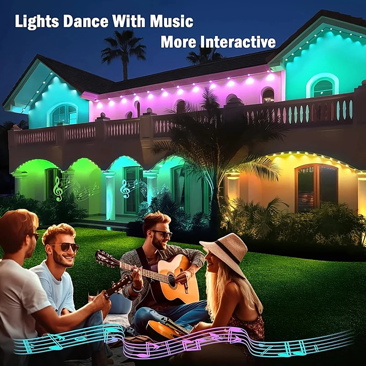 90 LED Outdoor Permanent Eave Light String TUYA 24V RGB IC Waterproof Light Strip DIY Scene Scenery Whole House Party Wreath