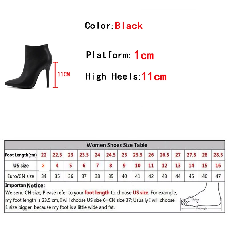 Fashion Solid Black Ankle Boots For Women High Quality PU Leather Pointed Toe Stiletto Heels Booties Female Party Zip Shoes