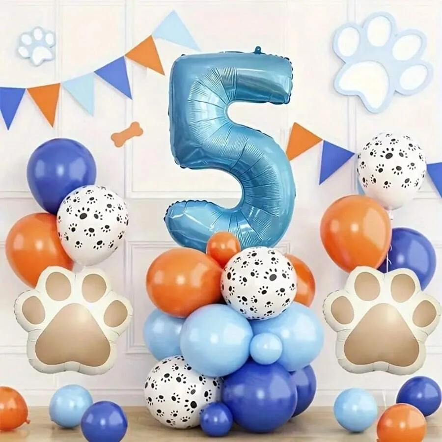 22 Teile/satz Haustier Thema Pfotenabdruck Geburtstag Party Luftballons, 40 Zoll Perlglanz Blaue Zahl, Für Haustier Geburtstag Party, Hundeliebhaber – Detail 5