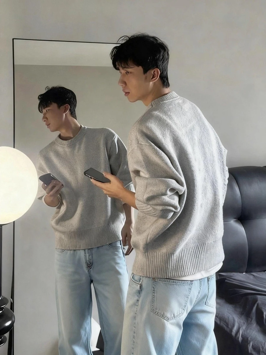 

Light ey Heavyweight Men's round Ne Knitwear Warm Inner irt Base Layer Top for Autumn Winter Cleanfit Sle Casual Wear