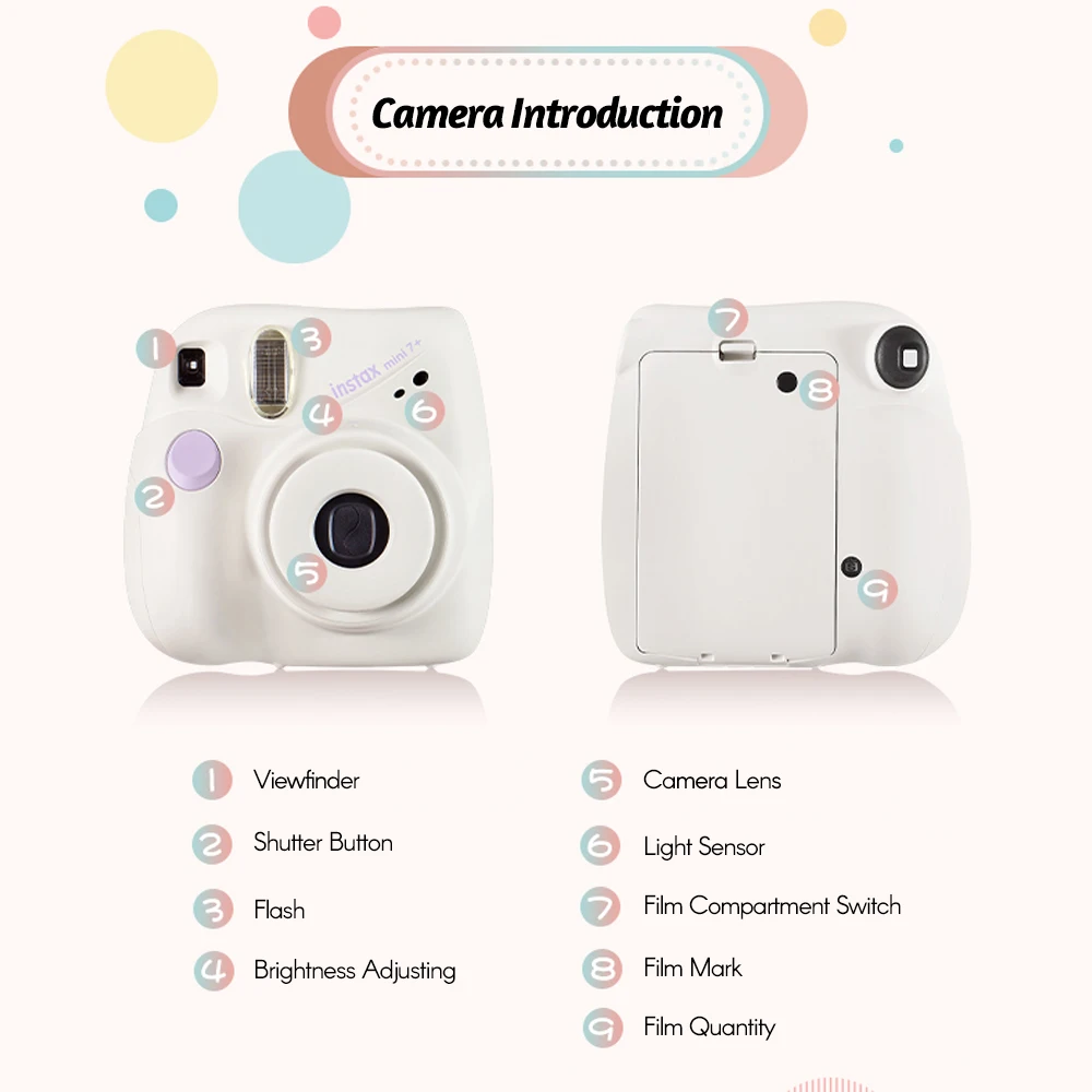 Fujifilm Instax Mini 7+ Instant Camera Film Cam Auto-focusing Wrist Strap Birthday Christmas for Girl New Year Festival Gift as