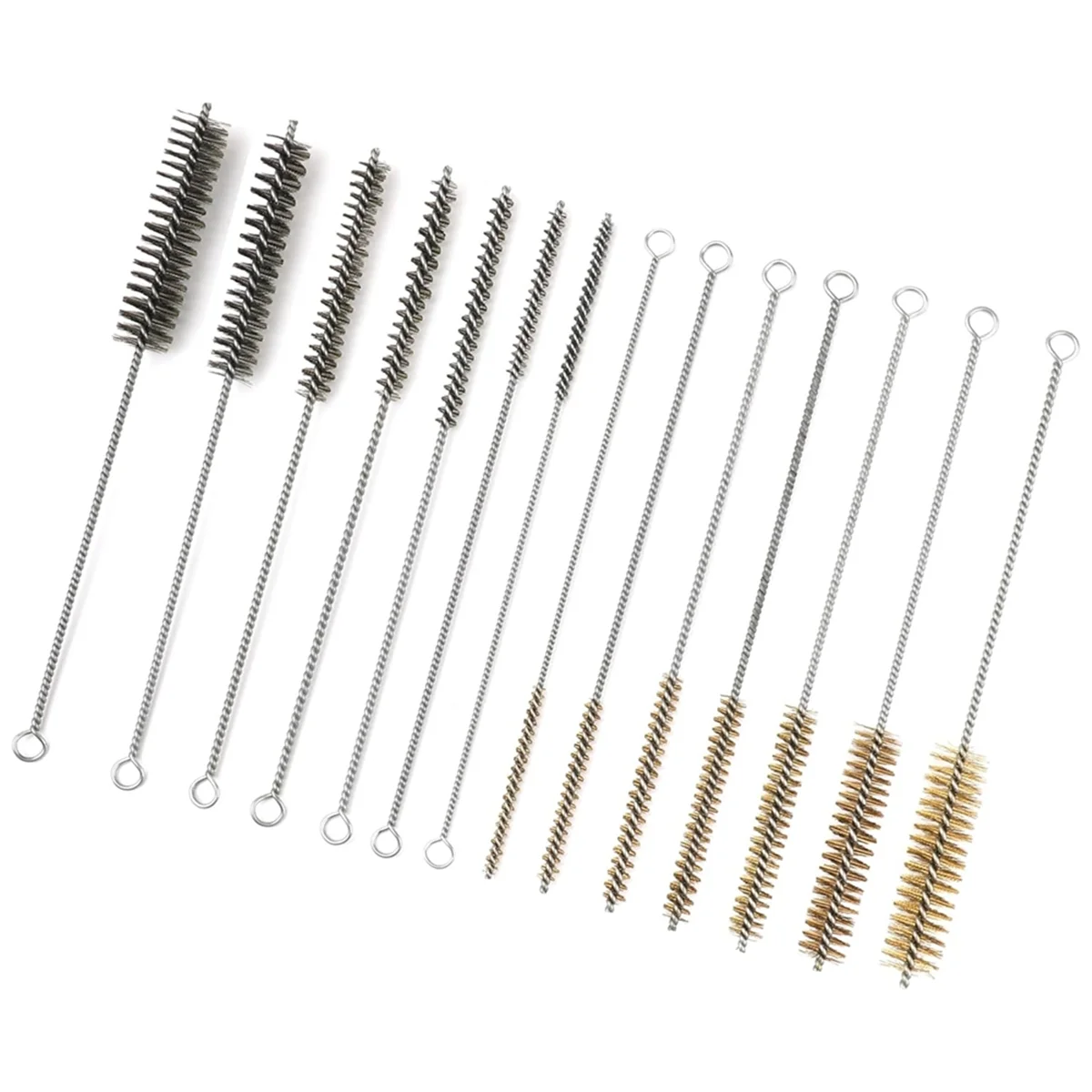 AA25 14pcs Stainless Steel Brass Wire Tube Brushes Set,12 Inch Long Wire Brushes for Pipe Cleaning Set, Tube Bottle Brush Kit