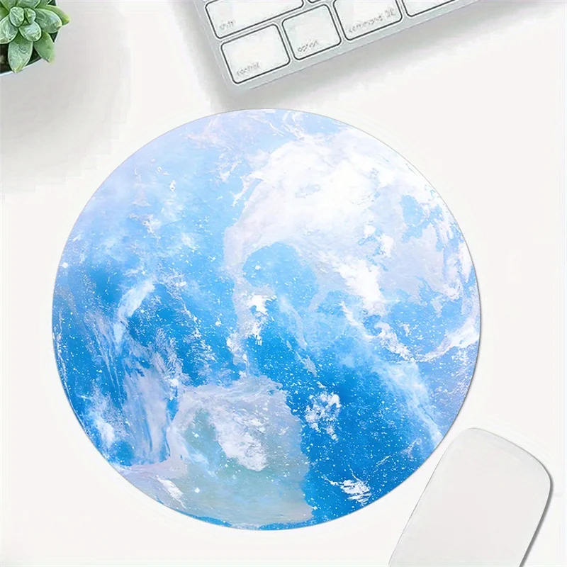 

Blue Planet designed circular mousepad with anti-slip rubber base is waterproof and suitable for gaming office decorative art