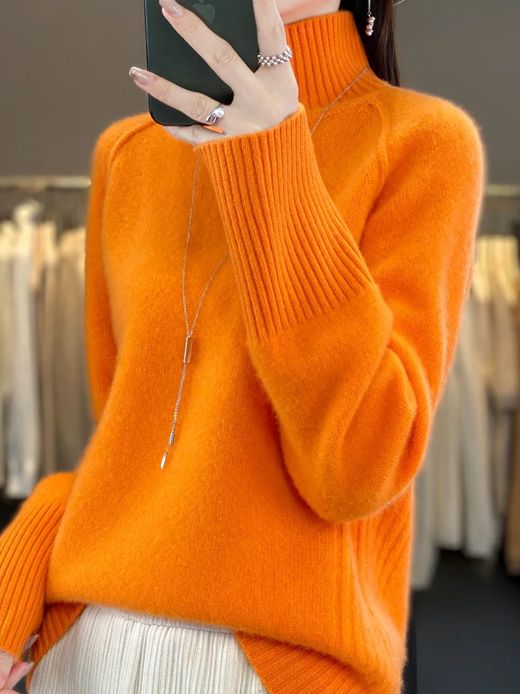 

Женский классический свитер-водолазка из 100% мериносовой шерсти, осенне-зимний, толстый, мягкий, теплый, повседневный, элегантный, сексуальный