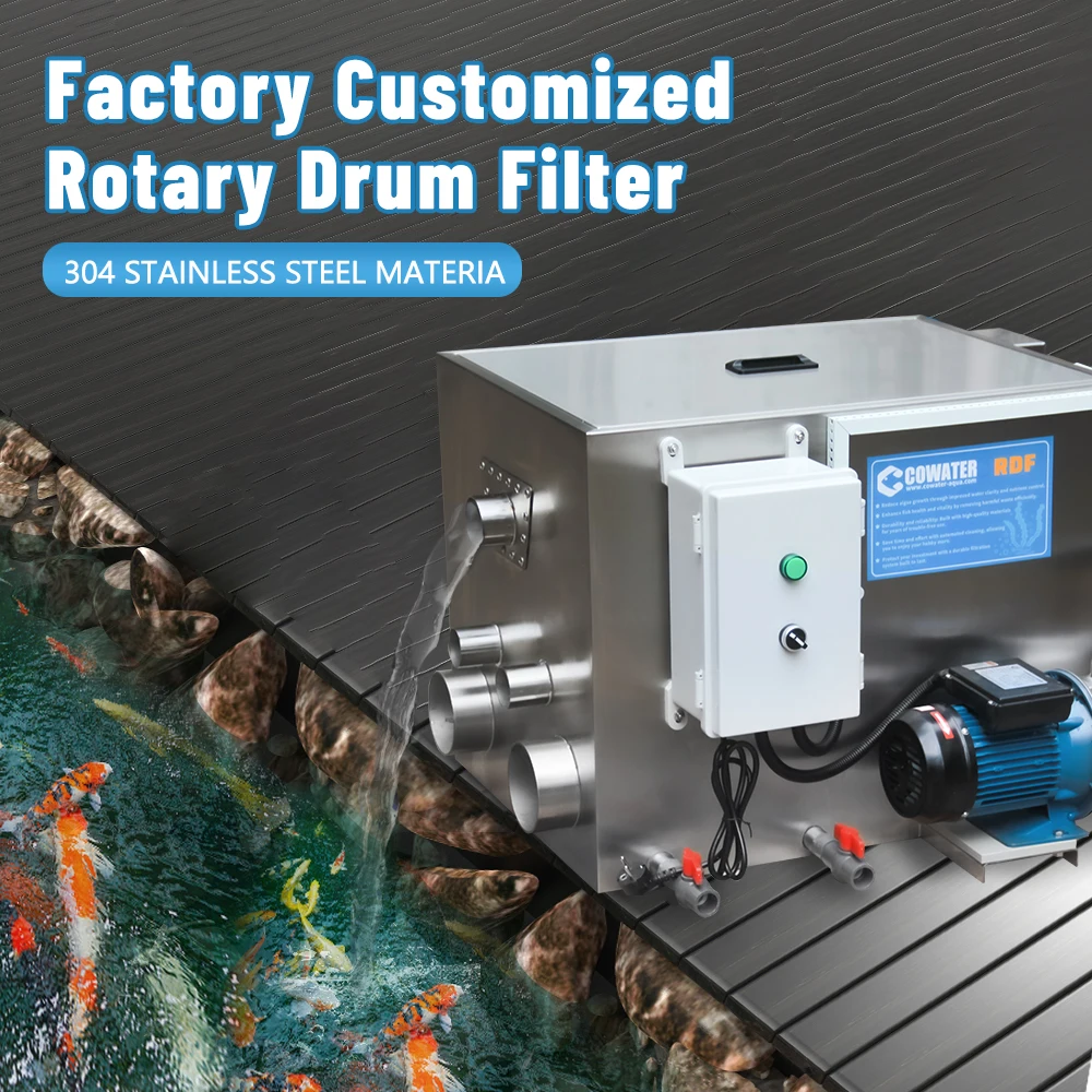 AIROW Professional Stainless Steel Rotary Filter Pond Drum Automaated Cleaning System with 220V Motor 1 Year Warranty