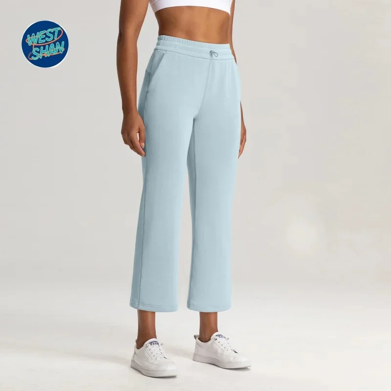 WESTSHAN EU US Size Top Quality Sand Washed Golf Tennis Yoga Pants Women High Waist Sports Fitness Workout Straight Leg Capri