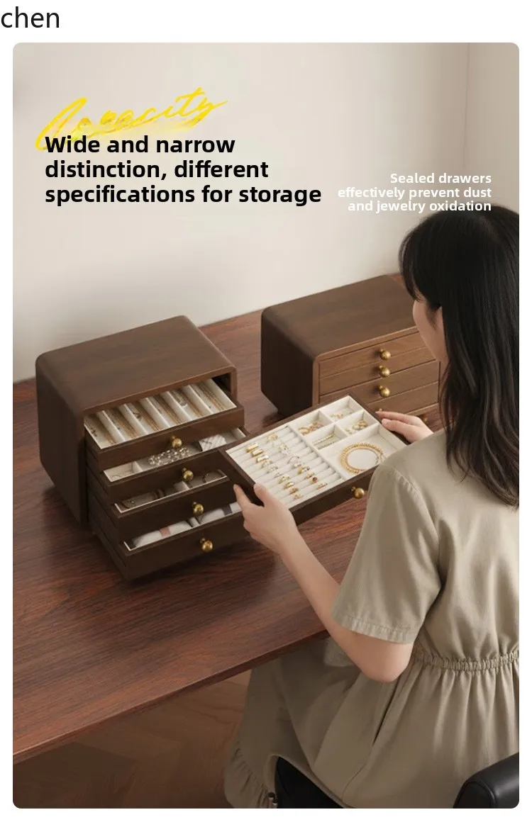 Zml solid wood jewelry box - vintage storage, premium quality, for necklaces, studs, earrings, and accessories - anti-tarnish