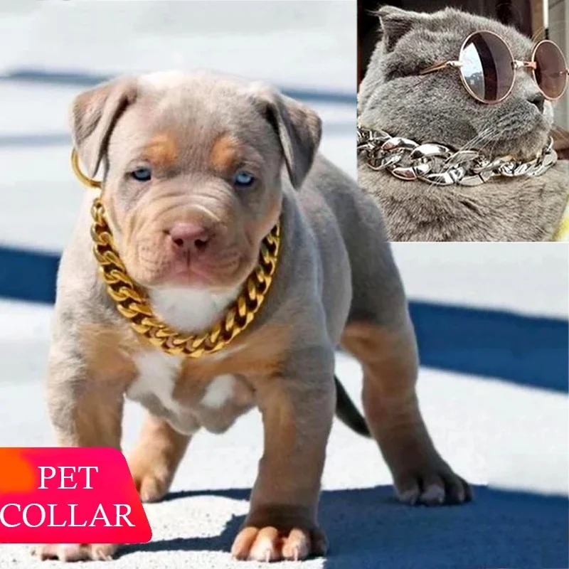 Collar para mascotas, Collar para perros medianos y pequeños, joyería para perros, cadena dorada Bully, accesorios para mascotas