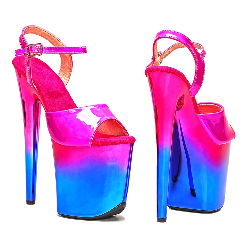 Leecabe 20CM/8Inch Hot pink PU upper  pretty Color plating Platform Sandals  party High Heels Shoes Pole Dancing Shoes