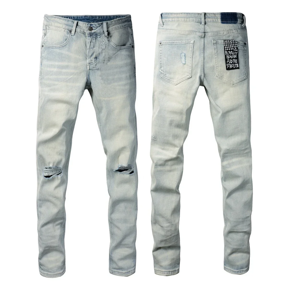 Top Quality Jeans Men Fashion Cross Trend Retro Paint Trend Low Rise Stretch Skinny Ripped Frayed Trousers Pants Ballroom