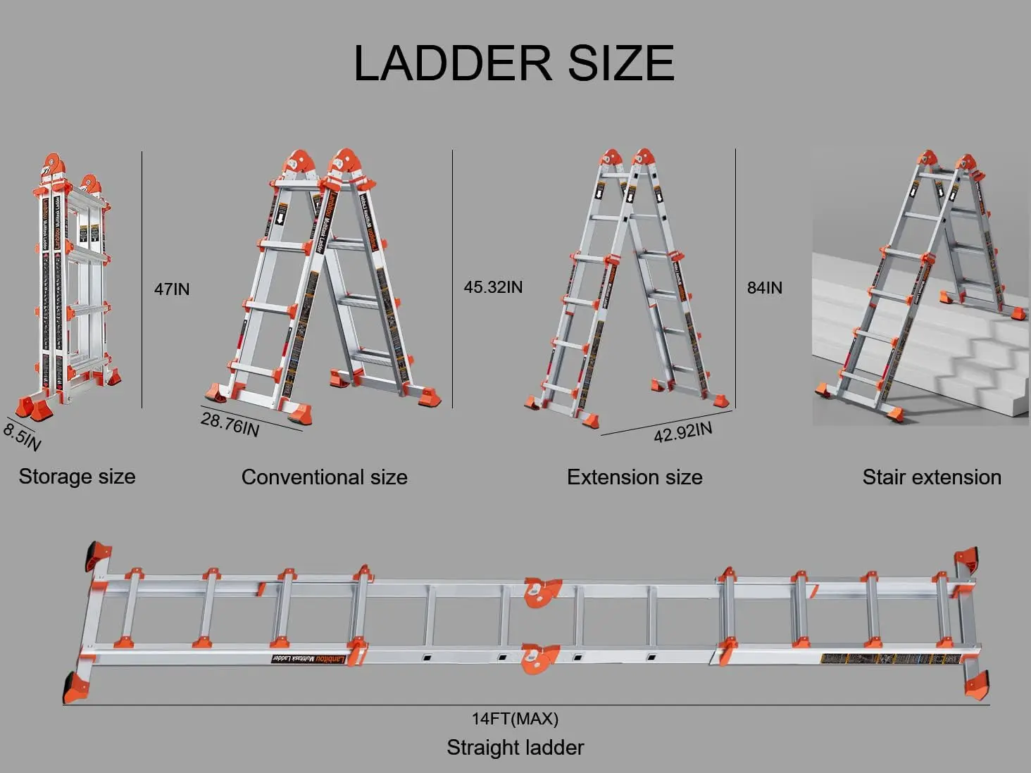 Imagem -03 - Lanbitou Escada Dobrável a Frame Step Extensão Anti-slip Multi Posição e Armazenamento 330 Lbs Carga de Segurança 14 ft