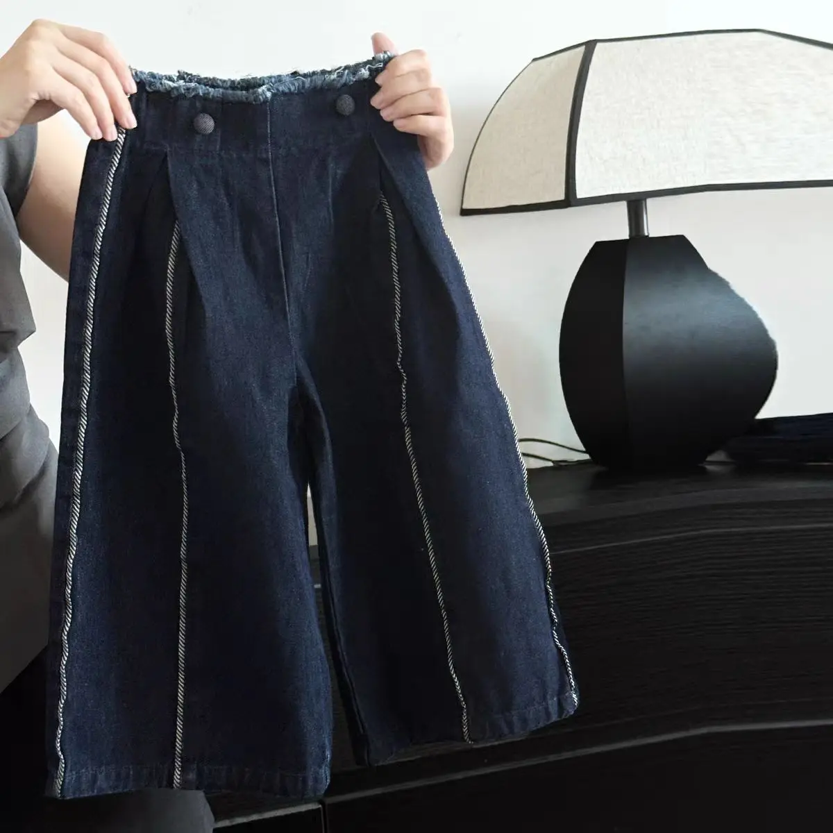 

Girls Pants 2025 Autumn New Style Western-style Striped Straight Leg Jeans Fashionable Western-style Casual Daily Versatile