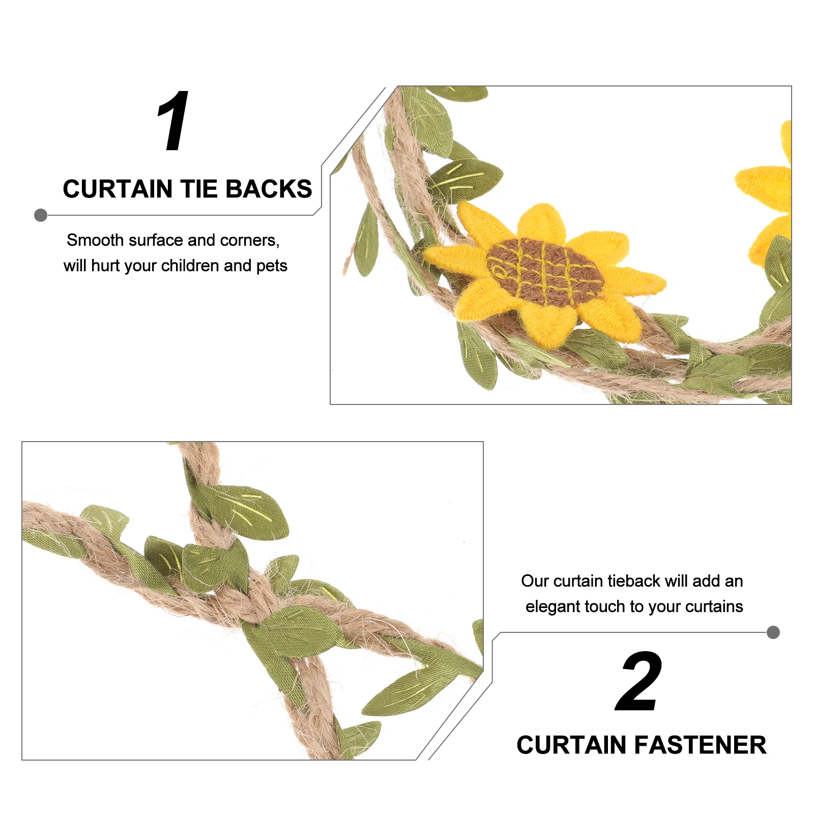 

Rope Curtain Buckles Jute Material Fine Workmanship Easy to Use Home Window Decoration Curtain Tie Backs