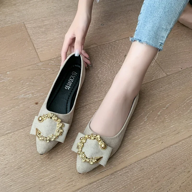 Spring and Autumn Casual Fashion Pointed Toe Comfortable Non-slip Wear-resistant Simple Metal Decorative Women\'s Shoes