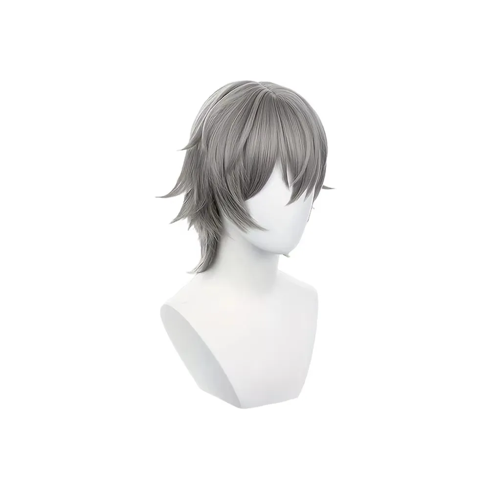 Anime Cosplay Wig Silver Grey Short Shaggy Hair Mullet Style Bangs Synthetic Heat Resistant Wig For Men Women Game Role Play