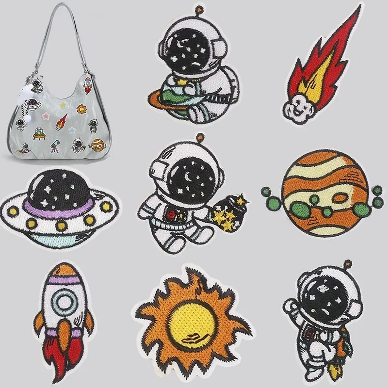 

Iron On Patches for Clothes Astronaut Clothing Stickers Fabric Sewing Embroidered Patch Thermal Adhesive Applique Fusible Badges